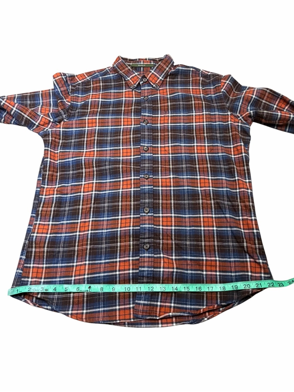 Eddie Bauer Relaxed Fit Orange & Blue Plaid Flannel Long Sleeve Button Down - M - Picture 14 of 15